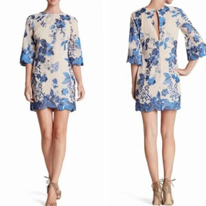 DRESS THE‎ POPULATION Paige Metallic Embroidered Chiffon Shift Dress